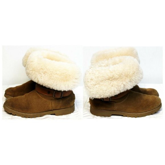 UGG Nessa Chestnut Shearling Boots Women's Sz 4 Suede Sherpa Lined Zipper Back - Picture 4 of 11